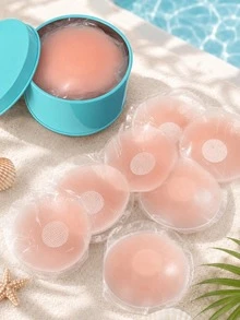12pcs Reusable Silicone Nipple Covers With Gift Box, Invisible Adhesive Breast Petals, Seamless Concealing Patches For Backless Dresses - Apricot - View 3