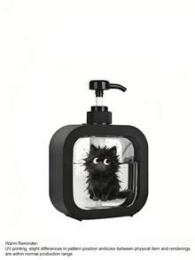 Adorable Fluffy Black Cat Square Pump Dispenser, Refillable Reusable Empty Plastic Liquid Bottle, Push Down Pump Container For Hand Soap, Shower Gel, Shampoo, Dish Soap, Bathroom Kitchen Countertop Organizer, Perfume Refillable Bottle, Travel Bottles - Multicolor - View 10
