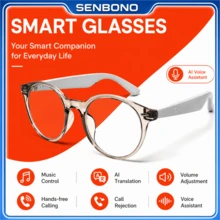 SENBONO New AI Translation Smart Audio Glasses, Hall Sensor One-Click Activation, Wireless Calls, Music Playback, Hands-Free Phone Calls, Camera Control, Voice Wake-Up, Fashionable Smart Glasses, Suitable For Men And Women, Gift For Friends, Birthday Gift - View 8