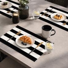 1pc Black And White Striped Linen Placemat, Breakfast Mat, Coffee Mat, Cup Mat, Bowl Mat, Home Kitchen Decor Accessory, Easy To Clean Placemat, Suitable For Home, Restaurant, Restaurant Decor, Holiday Gift, Gift For Friends, Multi-Piece Set - Multicolor - View 3
