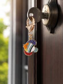 1/5pcs Mini Ocean-Themed Colorful Fish Enamel Clasp, 5 Tropical Fish Styles Gold Heart Lobster Claw Pendant, Bag Charm, Keychain/Phone Strap/Coin Purse Zipper/Backpack DIY Decoration, Summer Beach Vacation Style Accessory Small Gift, Suitable For Friends Birthday Holiday Gift - Multicolor - View 3