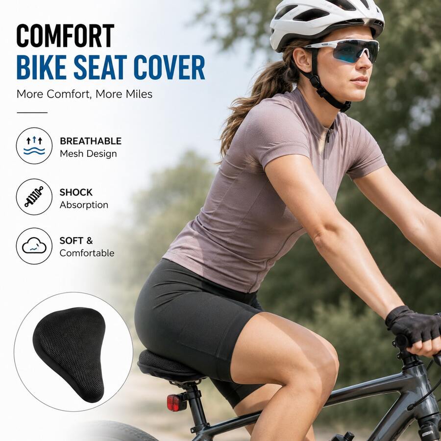 1pc 3D Breathable Mesh Bicycle Seat Cover, Comfortable Shock Absorption, Anti-Slip Wear-Resistant Cycling Seat Protector - Multicolor - View 1