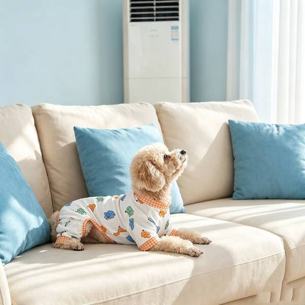 1pc Cartoon Little Dinosaur Pet Four-Legged Home Wear Pure Cotton Elastic Dog Pajamas Teddy Bichon Pomeranian Small Dog Belly Protection Anti-Cold Loungewear