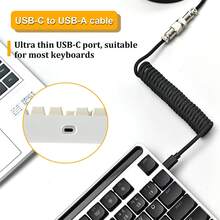 70.87 Inch Stretchable Spiral Keyboard Cable With Detachable Metal Aviation Plug, Double-Layer Braided Durable Type-C To USB-A Cable, Suitable For Mechanical Gaming Keyboards - View 4