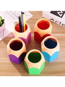 1 pezzo Portapenne colorato, scatola di stoccaggio da scrivania carina, colore casuale, tazza in plastica PE con scatola, organizer per cancelleria, adatto per la decorazione di casa e ufficio, supporto creativo per cancelleria, tono chiaro, stoccaggio per spazio di lavoro personale - Multicolore - Visualizzare 8
