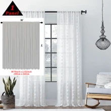 COSENNATUR 1pc White Pom Pom Striped Jacquard Semi-Sheer Curtain, Rod Pocket Design, Lightweight Soft Washable, Modern Minimalist Style, Suitable For Living Room, Bedroom, Dining Room, Office, Wedding Decor - White - View 10