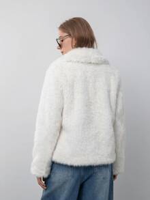 HZXVIC Women's Winter New French Luxury Big Collar Fake Leather Grass Coat - White - View 5