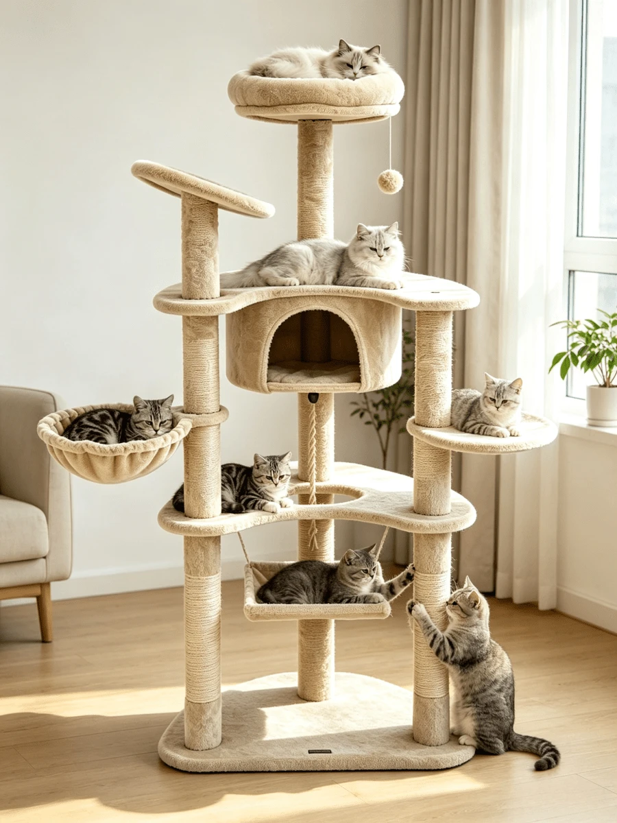 1pc Multi-Level Large Cat Tree Tower - 61 Inches, Equipped With Sisal Scratching Posts, Cat Condo, Hammock, Basket Perch And Hanging Toy Ball, Indoor Large Cat Activity Center With Top Viewing Platform, Suitable For Kittens And Multiple Cats - Multiple Specifications - View 1