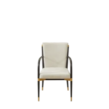 Set Of 2 Modern Dining Chairs With Armrests, Upholstered Dining Chairs In Scandinavian Style, Black Frame And Gold Accents, Cream-Colored Fabric Cushion For The Dining Table - Beige - View 9
