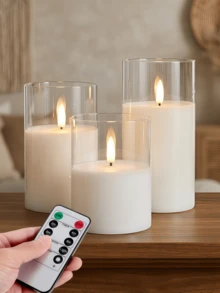 1/2/3pcs LED Flameless Candles With Remote Control And Timer, Suitable For Table Centerpiece Decoration, Wedding, Garden, Holiday Party - Transparent - View 1