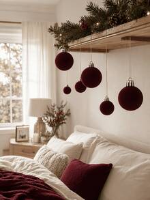 42pcs/Set Red Christmas Flocked Balls, Flocked Christmas Decorations, Handmade Flocked Balls, Christmas Tree Decorations, Christmas Tree Ball Lights, Suitable For Wedding Anniversary Party, Winter Decorations, Christmas Atmosphere Home Decor (No Electricity Required) - Red Velvet Christmas Ball - View 6