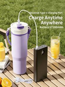 1 pièce Mixeur électrique + Gobelet isotherme, corps en acier inoxydable 304 de 900 ml, design portable à double couvercle, lame en acier inoxydable à 12 lames pour broyer la glace, recharge sans fil Type-C, poignée portable pour le fitness en plein air, le camping, le jus à emporter, tasse de café isotherme, tasse isotherme pour voiture, cadeau de fête, essentiel de cuisine, essentiel de fête - 0,5 L à 1 L - Voir 8