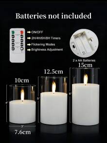 1/2/3pcs LED Flameless Candles With Remote Control And Timer, Suitable For Table Centerpiece Decoration, Wedding, Garden, Holiday Party - Transparent - View 6