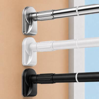 Adjustable Tension Rod - Made Of Stainless Steel With Plastic Ends, Easy To Install, No Drilling Required, Suitable For Shower Curtains, Window Curtains, Door Curtains, Clothing Storage And Balcony Drying - Available In Silver, Black, White And Grey