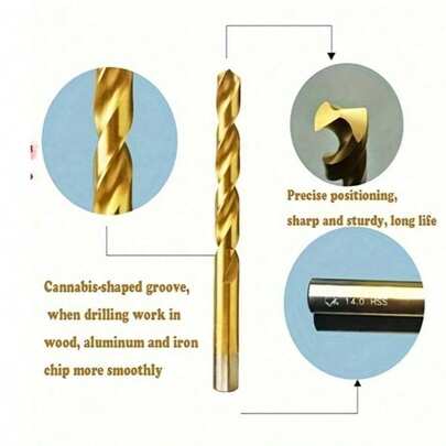 50/100pcs Titanium Coated High Speed Steel Drill Bit Set, 135° Tip Suitable For DIY Crafts, Woodworking, Carving And Jewelry Making - Size 1/25" To 1/8", Metal Cylindrical, Round Shank Twist Drill Bits For Metal, Wood, Plastic, Suitable For Home Renovation, Simple Tools, Convenient And Practical