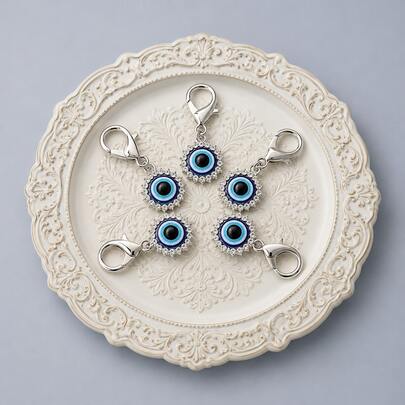 12/20pcs Blue Evil Eye Rhinestone Keychain - Symbolizing Protection And Good Luck, Perfect As A Fashion Accessory For Car Keys Or Bags