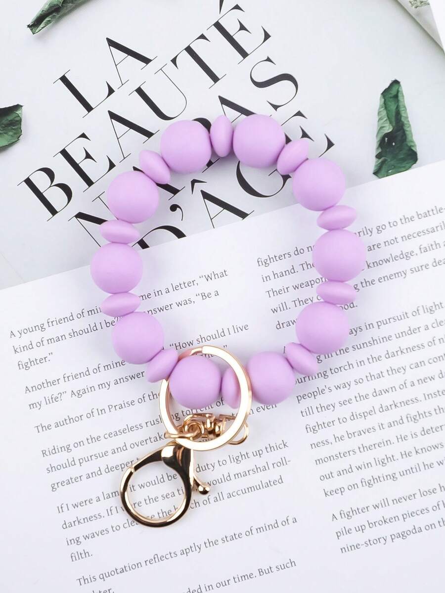Solid Color Silicone Bead Wristlet Keychain Simple Matte Beaded Wrist Bracelet Key Ring Women Minimalist Bag Purse Car Key Holder Fashion Daily Gift - Abacus - View 1