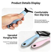 1pc 2 In 1 Pet Grooming Rake Stainless Steel Undercoat Brush Dematting Deshedding Comb Ergonomic Reusable Design Gentle On Pet Skin Prevent Irritation Summer Hair Care Tool For Cats Dogs Household Daily Pet Fur Cleaning Essential Supply Gift - Multicolor - View 6