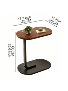 1pc Light Luxury Minimalist Oval Side Table With Thickened Iron Frame For Stable Support, Ideal As A Small Desk For Reading Nooks In Studies And A Storage Table For Sofa Gaps. - Walnut Color + Black Frame - View 6