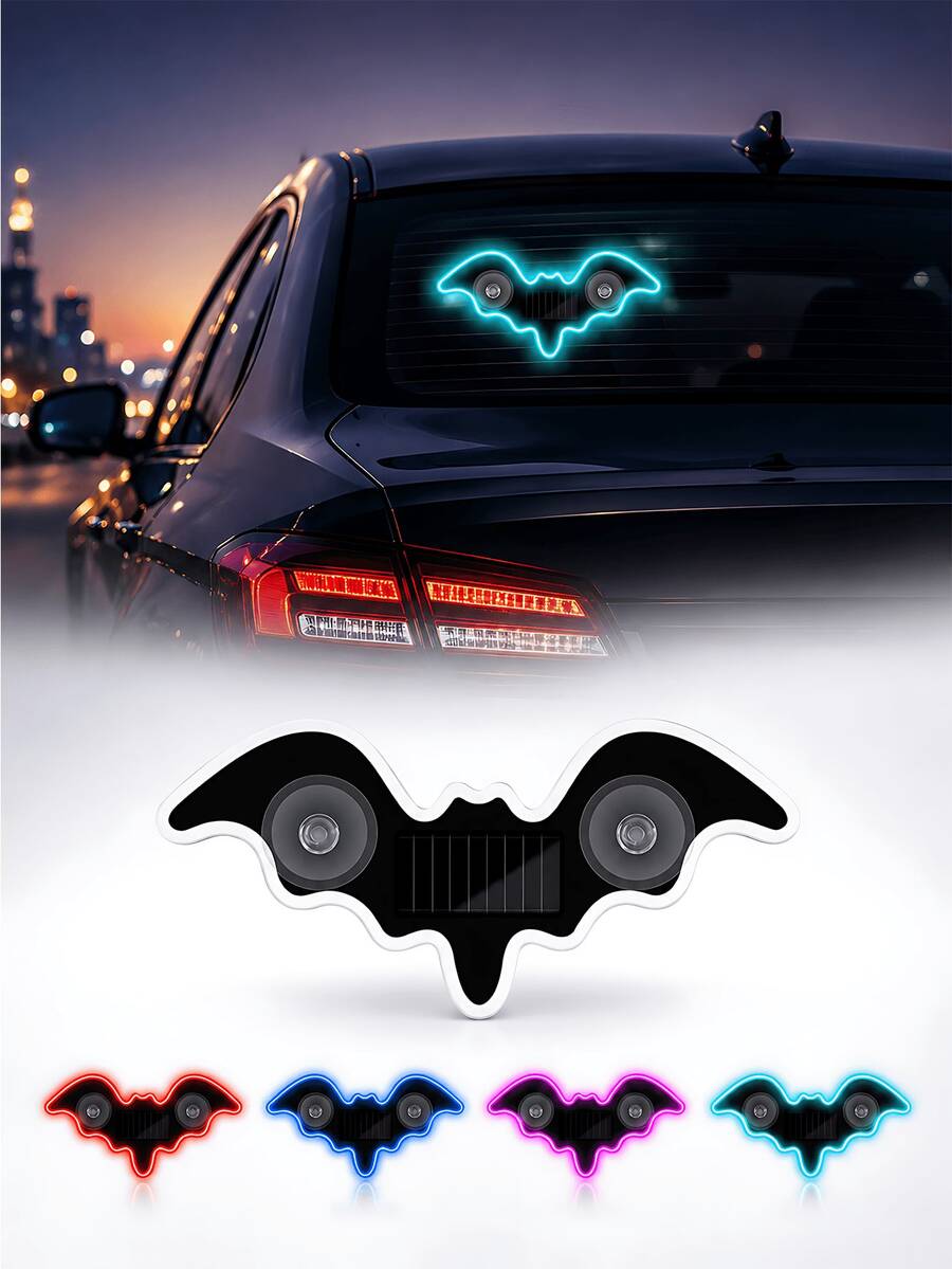 GLANBERT Solar Powered Bat LED Car Light, Wireless RGB Visor Atmosphere Lamp | 100% Solar Powered Bat-Shaped LED Car Lamp. Wireless RGB Ambient Light With Dual Smart Motion Light Sensors & Suction Cup.Festival Decorative Lights