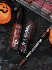 USHAS Halloween Gothic Dark Lip Makeup Set, 3-In-1 Lip Liner + Liquid Lipstick + Lipstick Makeup Set, High Pigment Matte Deep Color, Waterproof Long-Lasting Smudge-Proof, Suitable For Women's Cosplay Costume Halloween Party Stage Lip Makeup - #05 Rust Terracotta - View 9