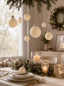 42pcs/Set White Christmas Flocked Balls, Flocked Christmas Decorations, Handmade Flocked Balls, Christmas Tree Decorations, Christmas Tree Balls, Suitable For Wedding Anniversary Celebrations, Snowflake Decorations - White Flocked Christmas Ornament - View 5