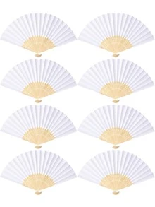 3pcs Blue Wedding Paper Fan Gift Set, Includes White Folding Fan, Blue Bow And Thank You Card, Suitable For Wedding Favors And Party - Multicolor - View 9