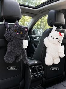 Auto Taschentuchbox Halter Katze, flauschiger hängender Serviettenhalter für Auto Kopfstütze Rücksitz, ästhetischer Tier Taschentuch Organizer, weiches flauschiges Auto Innenraum Zubehör Dekoration für Frauen Männer Autobesitzer, Zuhause Büro Badezimmer - KATZE - Übersicht 4