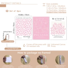 3 piezas de arte de pared decorativo de estilo moderno, conjunto de pintura de pared rosa estilo Matisse y Picasso - Póster de mercado floral abstracto, impresión en lienzo, adecuado para decoración de sala de estar, dormitorio, comedor (sin marco), regalo de cumpleaños, graduación, decoración de cocina, decoración de hotel, decoración de oficina - A - Ver 14
