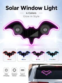 GLANBERT Solar Powered Bat LED Car Light, Wireless RGB Visor Atmosphere Lamp | 100% Solar Powered Bat-Shaped LED Car Lamp. Wireless RGB Ambient Light With Dual Smart Motion Light Sensors & Suction Cup.Festival Decorative Lights - Solar Power + USB Power - View 4