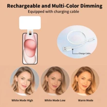 Luz de relleno portátil para selfies con clip, adecuada para cámara de teléfono, videoconferencia, luz de relleno LED, 3 modos de iluminación, recargable, portátil, aplicable para computadora portátil/teléfono/tableta/llamada Zoom/maquillaje, adecuada para selfie y transmisión en vivo, luz de relleno portátil - Blanco - Ver 2