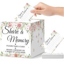 51pcs Black Memory Message Storage Box, Share Memory Card Box, Memory Jar Matching Card Storage Box, Suitable For Wedding, Retirement Party, Memorial Farewell Ceremony, Birthday Party Decoration And Commemorative Message Interaction Props - Flowers - View 1