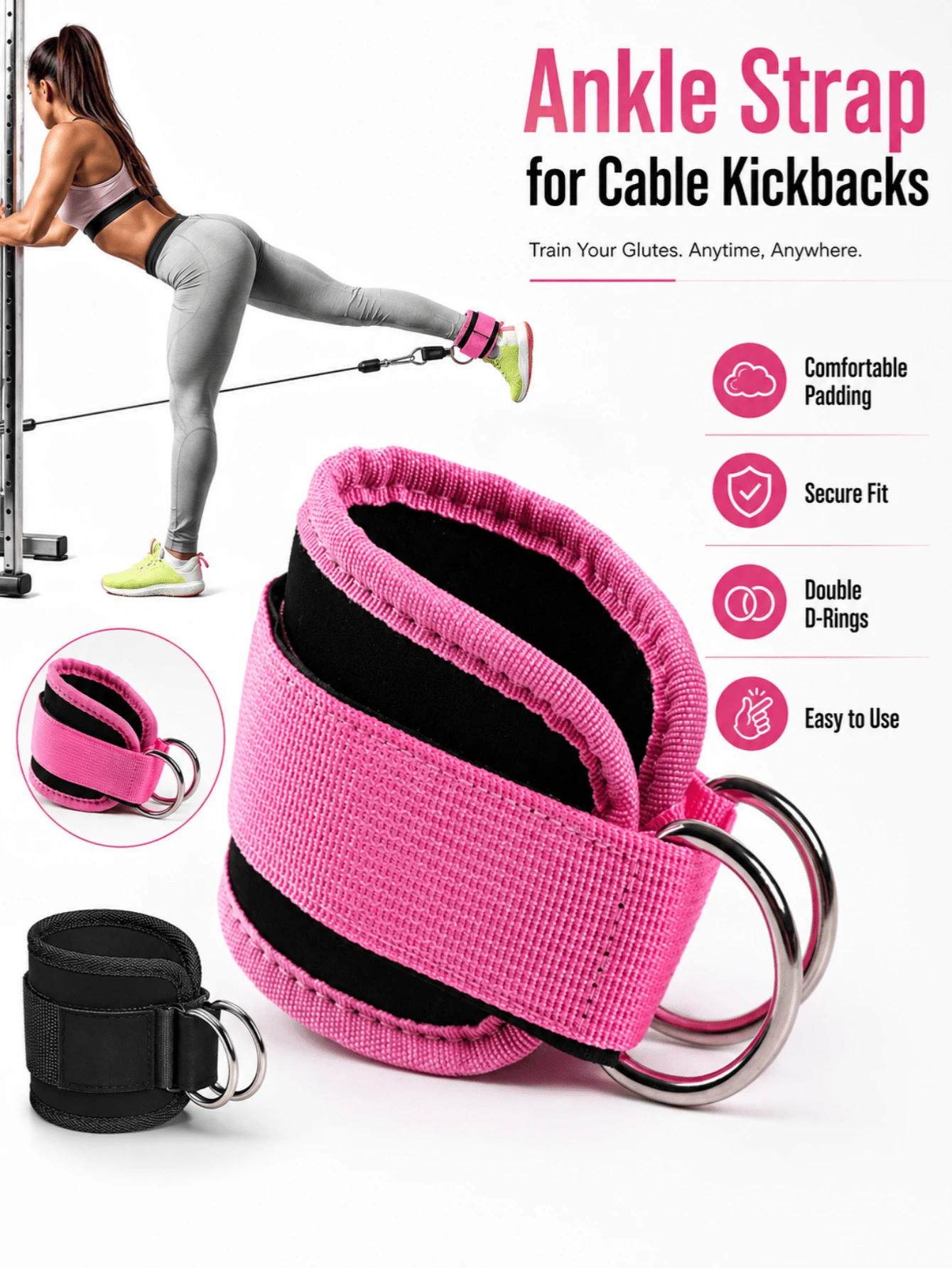 1pc Ankle Strap For Cable Machine And Resistance Band - Suitable For Home And Gym Workouts, Glutes, Leg Stretching, Hip Exercises - Adjustable Comfortable Neutral Ankle Strap - Multicolor - View 1