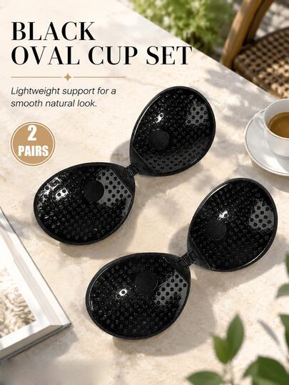 1/2pcs Women's Black Oval-Shaped Breast Petals, Connected Buckle Design, No Invisible Shoulder Straps, Seamless Fit To Breast Shape, Bra Accessory, Soft And Lightweight, Rounded Support, Comfortable Coverage, Suitable For Daily Wear And Evening Gowns