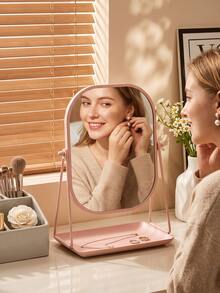 Vintage European Style Makeup Mirror, Desktop Makeup Mirror With Adjustable Stand, High Definition Imaging, Portable Touch-Up Mirror, Suitable For Dorm, Travel, Bathroom, Office, Desk, Back To School, Christmas Gift, For Women, Girls, Students, Teenagers - Multicolor - View 2