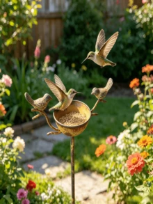 Vintage Iron Bird Feeder With Bird Nest Decoration And Bird Statue, Also Functions As Bird Bath And Feeder, Includes Easy-To-Clean Tray, Suitable For Wild Birds, Essential For Garden Bird Watching Enthusiasts - A - View 6