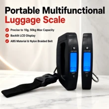 便攜式數位行李秤，10g-50kg 高精度吊秤，附 LCD 背光顯示螢幕，ABS 機身與尼龍織帶，4 種單位轉換，一鍵歸零功能，適用旅行行李稱重，母親節禮物 - 黑色 - 查看 3
