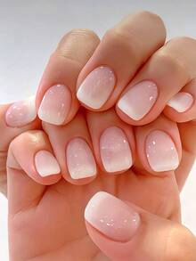 48 Pcs Square Simple White Pink Gradient Fashion Minimalist Matte Fake Nails, Suitable For Finger And Toe DIY Solid Color Wear, Suitable For Women Girls Dating Daily Use, Removable Patch Nail Set - Multicolor - View 4