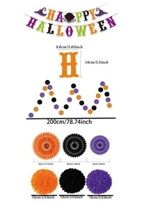 This Halloween Party Decoration Banner Set Includes Letters, Different Colored Paper Flower Balls, And Paper Fans. It's A Halloween Party Accessory, Home Decor Item, And Perfect For Creating A Halloween Party Atmosphere. - Multicolor - View 10