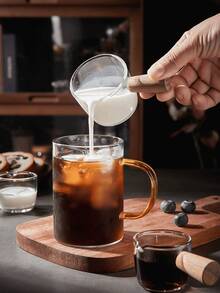 Mini Japanese Style Glass Milk Pitcher With Wooden Handle, Spout And Handle, Milk Jug For Adding Milk To Espresso Coffee - Multicolor - View 4