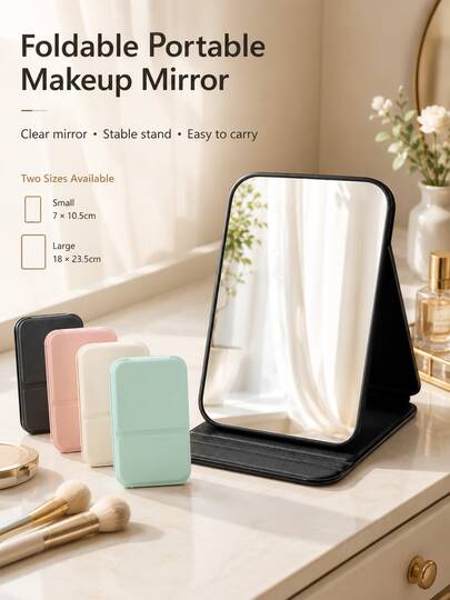 1pc New Foldable Portable High-Definition Makeup Mirror PU Leather Desktop Mirror Set, Suitable For Travel And Daily Use (Size: Large/Extra Large/Super Large)
