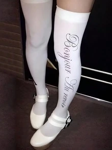 1雙春夏深色哥德亞文化英文字母蘋果印花透氣過膝襪，女款Y2K甜酷風長襪，Ins風 - 彩色 - 查看 11