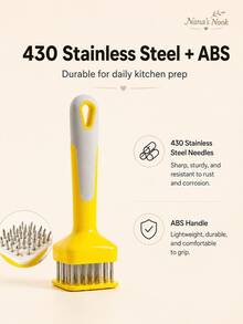 3PCS Yellow & Gray 24-Spike Meat Tenderizer Tool, 430 Stainless Steel & ABS Handheld Meat Tenderizer Needle Tool For Steak, Beef, Pork, Chicken, Fish, Kitchen BBQ Meat Prep - Yellow - View 6