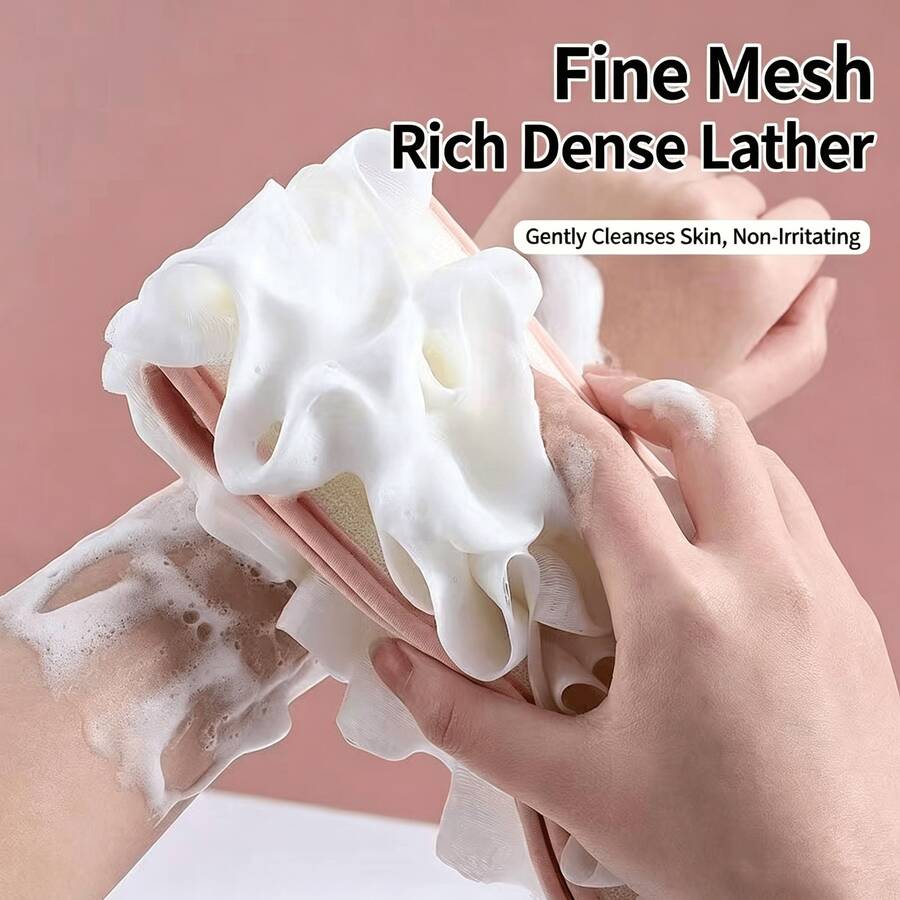 pdva 1pc 2-In-1 Exfoliating Back Brush And Loofah Bath Strap, Fine Mesh Rich Foam Body Scrub Cloth, Gentle And Non-Irritating Bathroom Accessory - Exfoliating Bath Strip - View 1