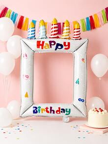 1pc Blue Happy Birthday Print Colorful Candles Birthday Cake Photo Frame Balloon Base Birthday Cake Balloon Set Suitable For Birthday Party Decoration Propsanniversaries,As Well As For Event Decor And Photo Props - View 4