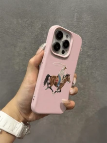 1件粉色奔馬棕馬2號極簡個性化TPU防震全包覆手機殼，適用於Apple 17 16 15 14 13 12 11 Pro Max保護殼Air - 彩色 - 查看 2