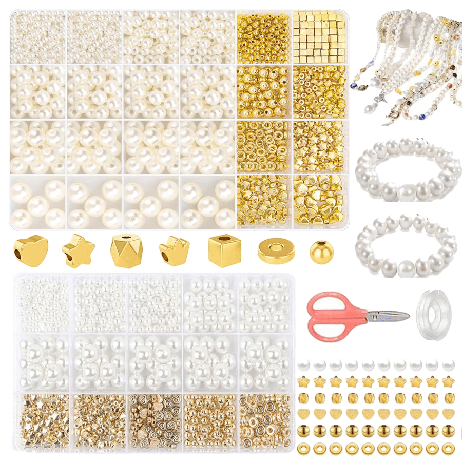 Kotak Set Perhiasan Mutiara Elegan, Kit Pembuatan Perhiasan Kalung & Gelang Mutiara Serbaguna, Hadiah Perhiasan Kreatif Kerajinan DIY