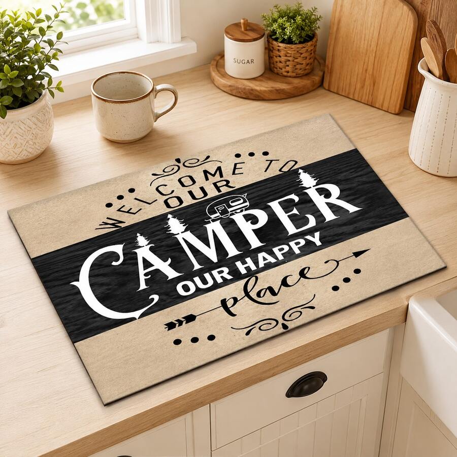 1 pieza Alfombrilla de drenaje/absorbente/secado con estampado minimalista para cafetera y vajilla - Protector de escritorio de poliéster absorbente con respaldo de goma antideslizante, para decoración de encimera de cocina - Mantel individual para bar en casa y mesa de comedor - Multicolor - Ver 1
