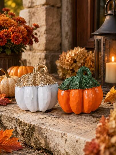 Harvest Pumpkin Garden Ornament, Fall Decorative Pumpkin Figurine For Porch Patio Lawn Yard Balcony Planter, Halloween Thanksgiving Autumn Outdoor Decor, Rustic Farmhouse Seasonal Statue