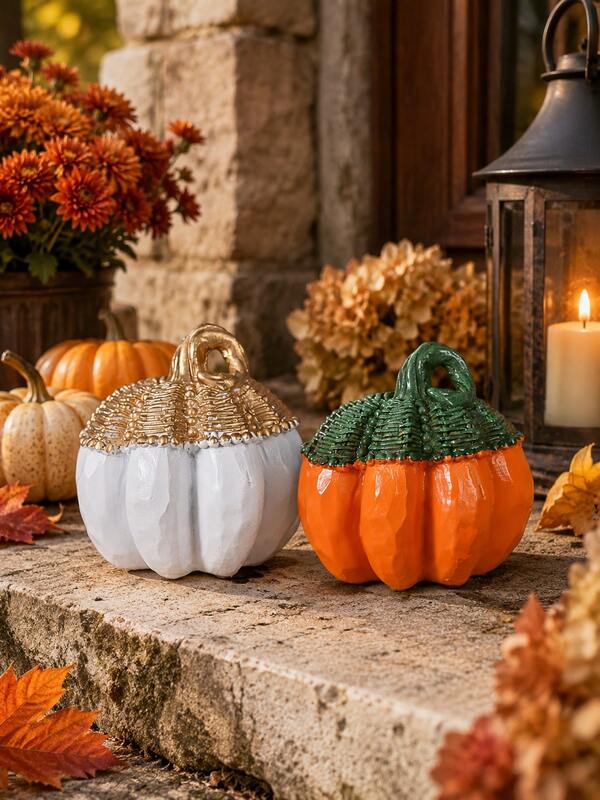 Adorno de Jardín de Calabaza de Cosecha, Figura Decorativa de Calabaza de Otoño para Porche Patio Césped Jardín Balcón Maceta, Decoración Exterior de Halloween Acción de Gracias Otoño, Estatua Estacional de Granja Rústica